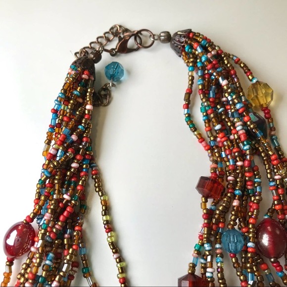 Multi Strand Colorful Bead Choker Necklace - Picture 2 of 7
